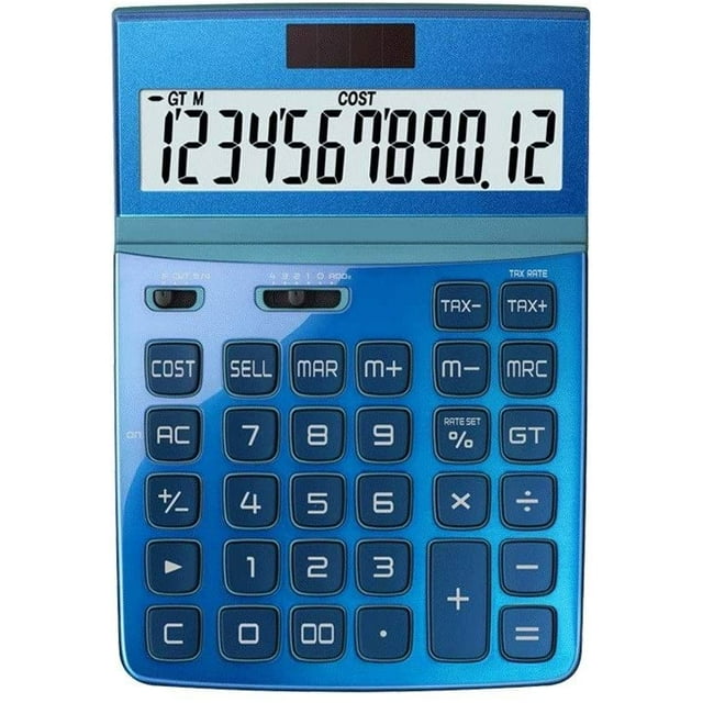 Multifunction Large Screen Calculator 12-bit Digital HD Display Protection Eye Solar Button Battery Double Insurance Financial Calculator Practical Gift (Color : Gold)-Blue