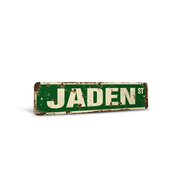 JADEN Vintage Style Rustic Street Sign – Childrens Name Room Sign Retro Decorative Wall Sign for Home, Bar, Garage, or Outdoor Use | 6" X 24" Aluminum Metal Road Sign