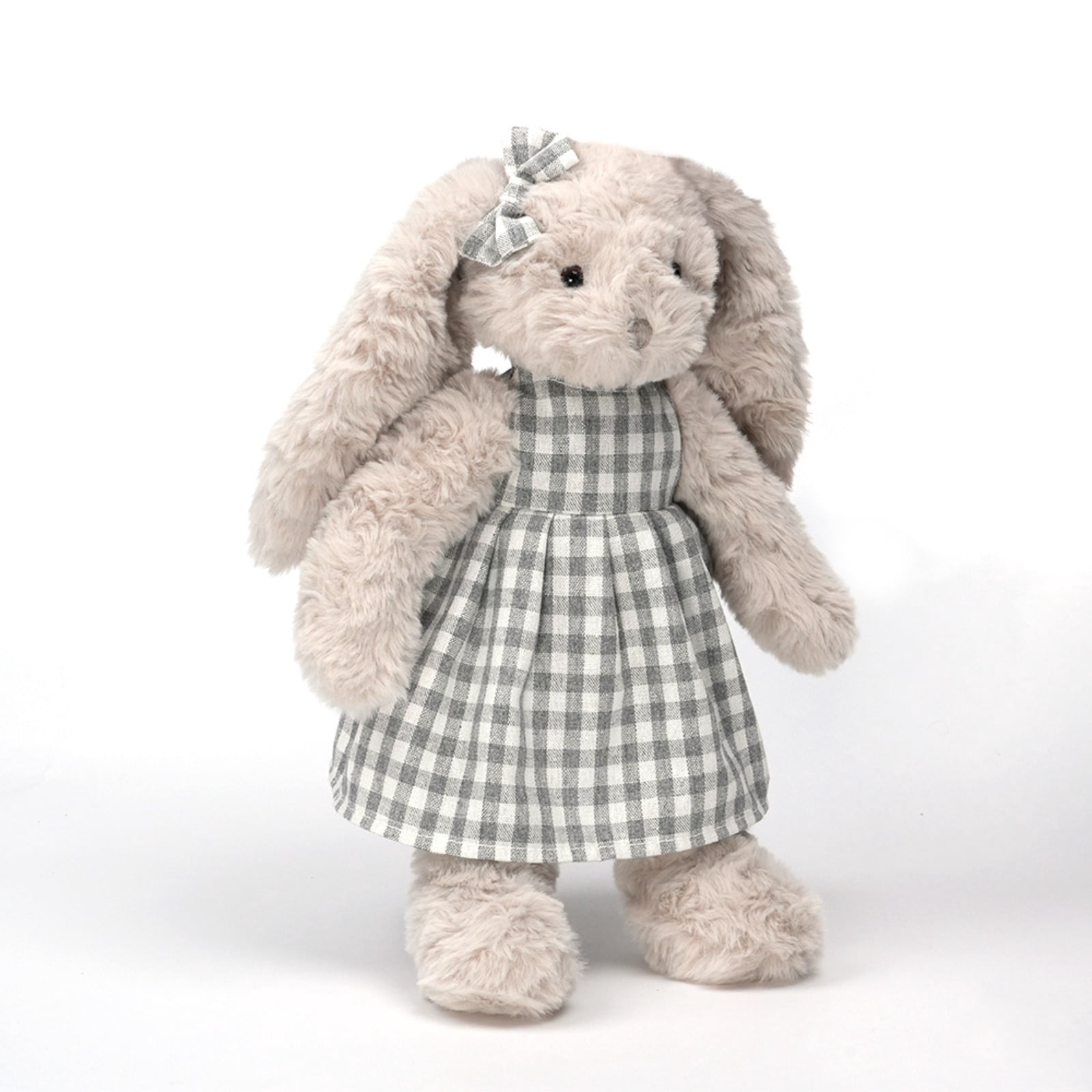 Light Gray Curly Plush Bunny Toy Soft Stuffed Rabbit Doll Cozy Decorative Gift