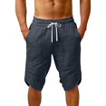 thumbnail image 3 of Mens Casual Soft Linen Long Shorts Knee Length Sport Running Lounge Work Shorts Capri Pant Summer Beach Casual Drawstring Shorts with Pockets Navy Xl, 3 of 6