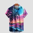thumbnail image 3 of Gaecuw Womens Soft Summer Tees Short Sleeve T Shirts Button down Shirts Hawaiian Floral Print Tops Blouses Lapel Neck Tees Beachwear Tropical Vacation Outfits Resort Wear Blue M, 3 of 4