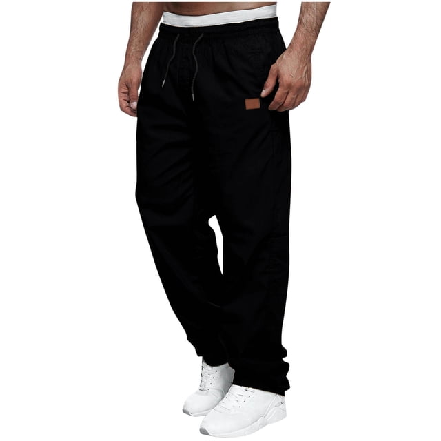 AherBiu Cargo Pants For Men Drawstring Elastic Waisted Wide Leg Pants With Pockets Fall Winter Outdoor Gym Workout Trousers