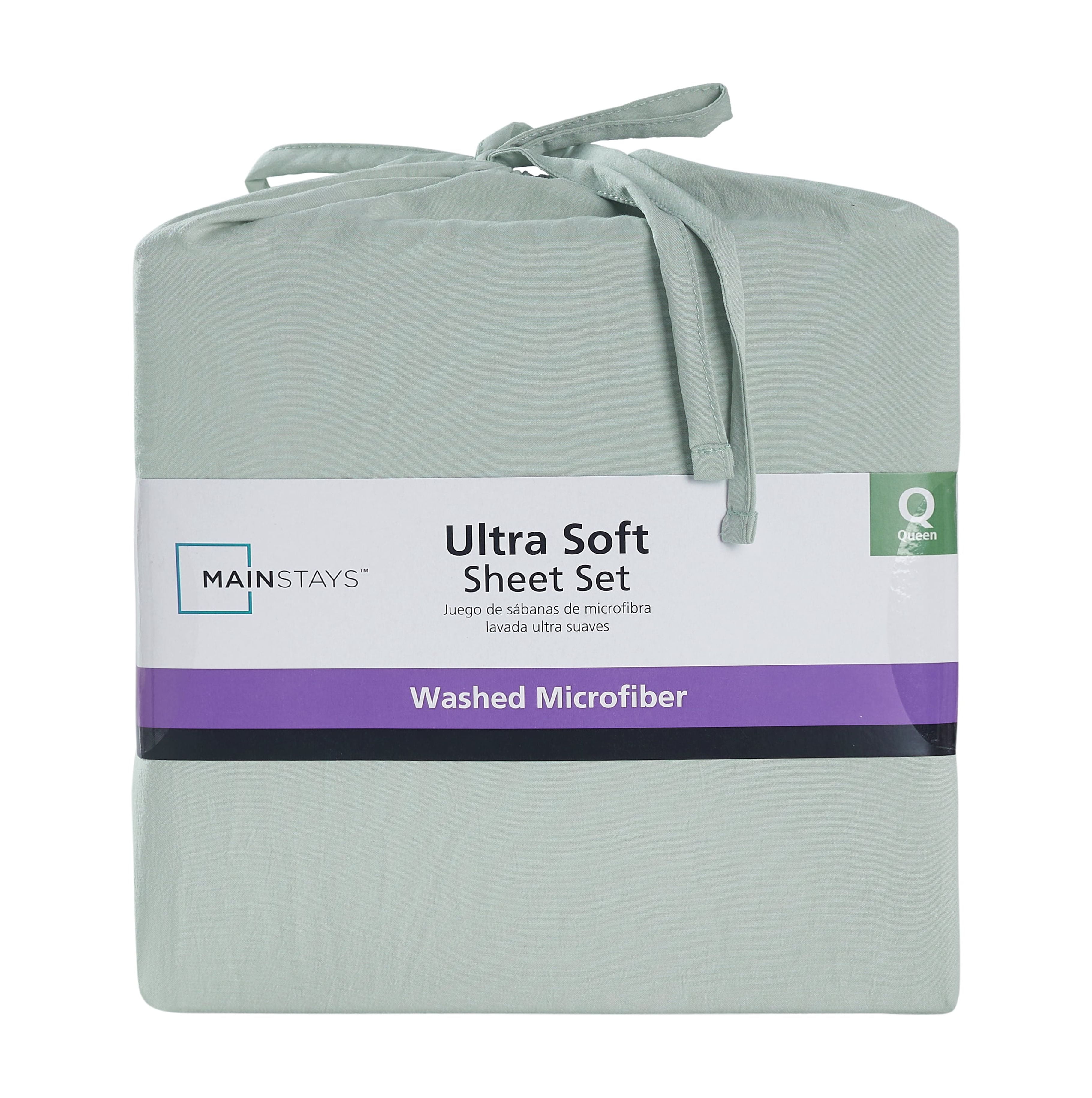 Mainstays Washed Ultra Soft Microfiber Bed Sheet Set, Full, Soft Sea, 4 Piece