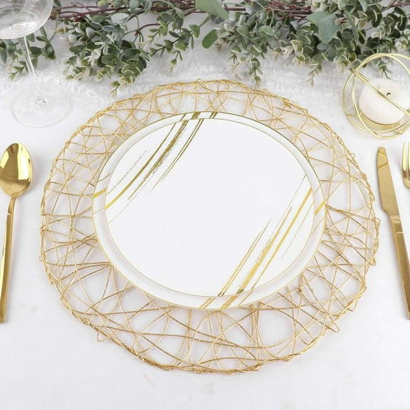 Efavormart 6 Pack 15" Gold Metallic String Round Placemats For Wedding Events Birthday Party