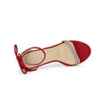 thumbnail image 4 of BLISSFUL STEP Women's Shoes Stiletto Heels Rhinestone Ankle Tie Open Toe Faux Suede Party Sandals Red 9, 4 of 7