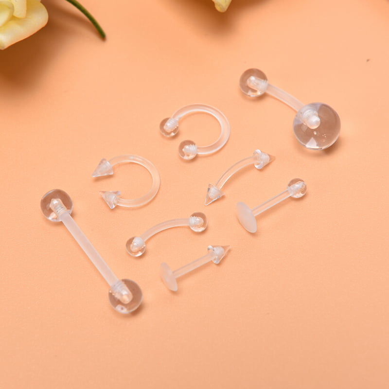 Details about   8Pcs Transparent Clear Acrylic Nose Ear Lip Belly Flexible Body Piercing Jew CA 