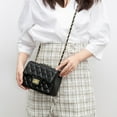 thumbnail image 4 of Women Quilted Purse Lattice Clutch Crossbody Shoulder Bag with Chain Strap Leather，Type B Rice White Gold Chain Large, 4 of 6