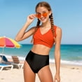 thumbnail image 2 of Staki Girls 2 Piece Swimsuit Girls Swimsuit Trim Bikini Set Two Piece Bathing Suit Solid Color Girls' Swimwear 3T,4T,5T,6-10Y,11-14Y(Orange,11-12 Years), 2 of 8