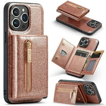 Tarise 2 in 1 Detachable Wallet Case for iPhone 14 Plus, Glitter PU Leather Card Holder Money Pocket Shockproof Kickstand Magnetic Hybrid Phone Back Protective Cover for iPhone 14  6.7 inch, Rosegold