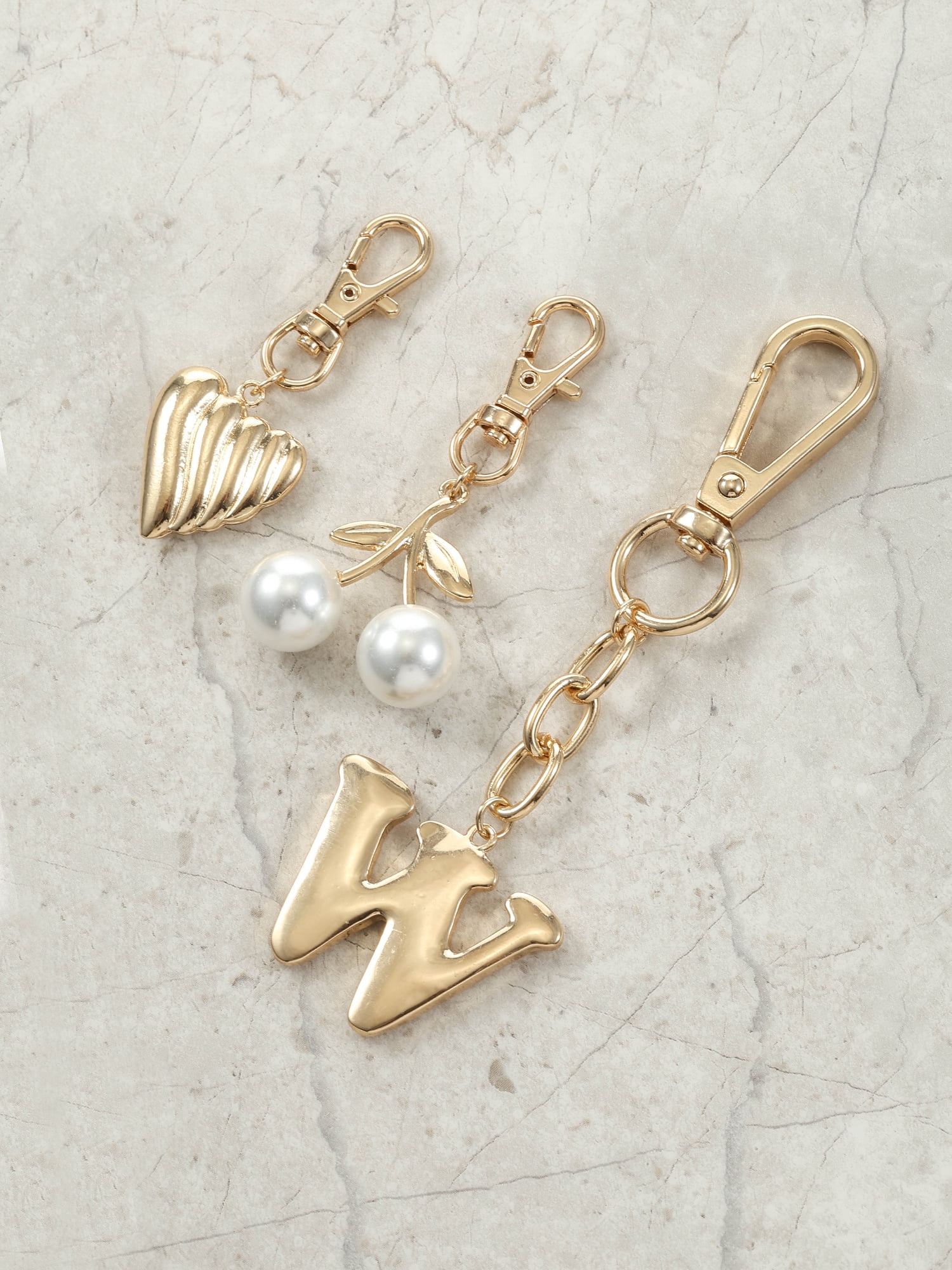 Time and Tru Goldtone Initial Letter Bag Charm Set, 3 Pieces, Letter W
