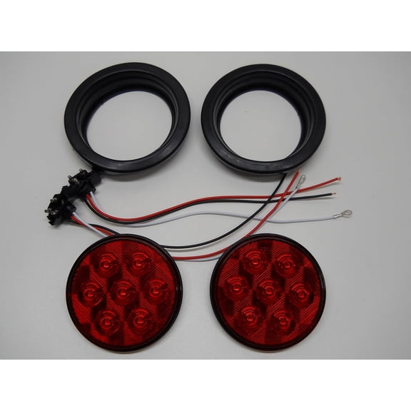 Pair of 4" Round Red 7 LED Trailer Truck Brake Stop Turn Taillights / Grommets