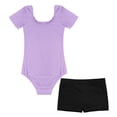 thumbnail image 3 of JanJean Kids Girls Basic Gymnastics Leotard and Shorts Set Cotton Short Sleeves Ballet Dance Leotard Lavender&Black 8, 3 of 4