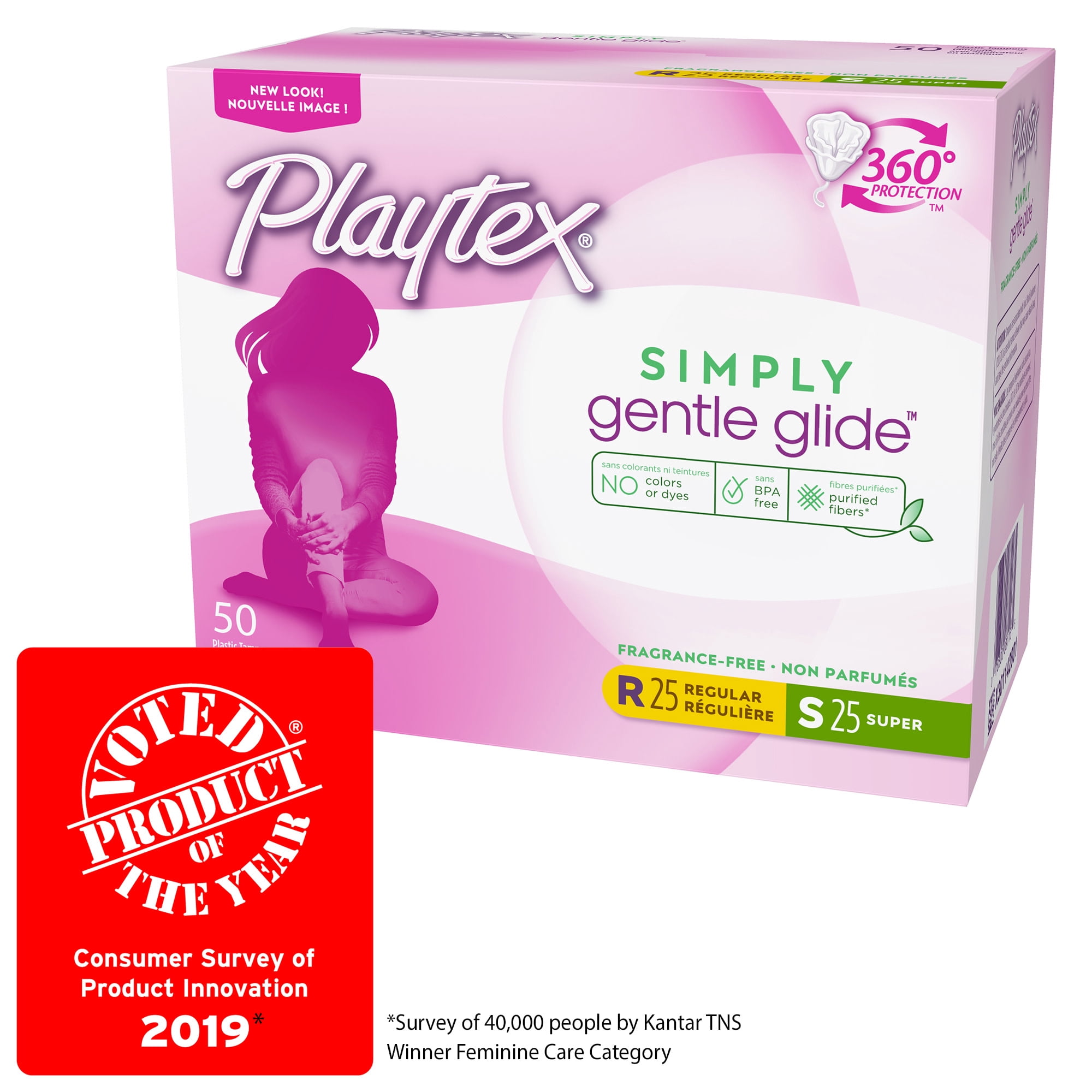 Playtex Simply Gentle Glide Tampons, Unscented, Regular/Super, 50 Ct