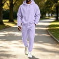 thumbnail image 6 of Zorvxlyn Sweatsuits Men 2 Piece Outfit Fleece Relaxed Fit Hoodie Jogging Sport Pants Set Fall Winter Fuzzy Tracksuit Outfits Jogging Suit Hooded Set Light Purple L, 6 of 7