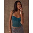 thumbnail image 3 of Teal Blue Lace Trim Spaghetti Strap Fitted Cropped Tank Top For Women, 3 of 8