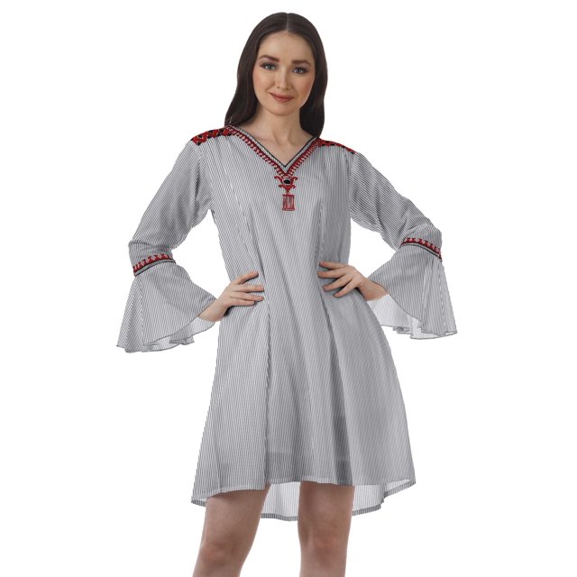 Moomaya Robes Mini Imprimées Col en V Femmes Manches à Volants Robes de Plage Femmes