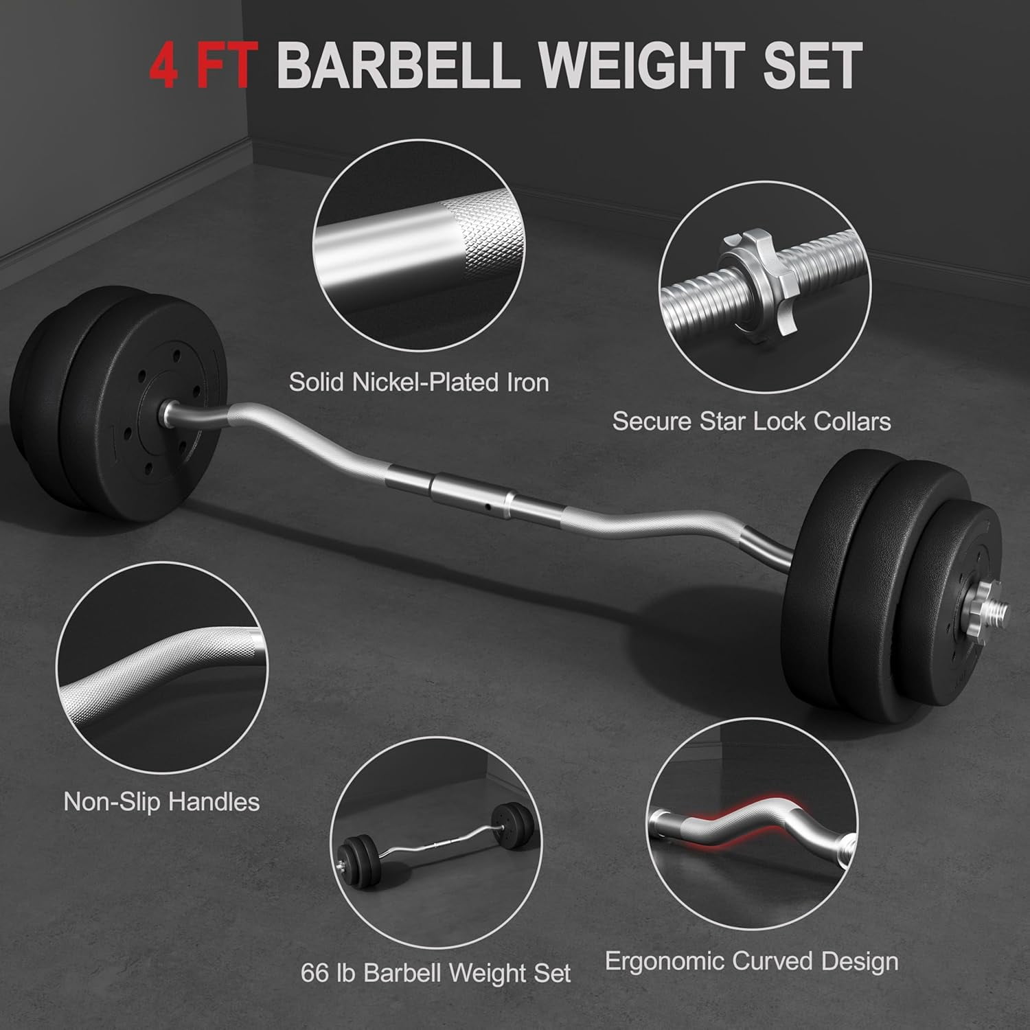 Librala Barbell Set Olympic Curl Bar Weights & 2 Olympic Barbell Clamps Strength Training Bars