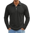 thumbnail image 2 of gzxflxpge Men's Polo Shirt Long Sleeve Shirts Casual Streetwear Lapel 3-Button Golf T Shirts Trendy Classic Fit Pure Color Top for Walking Dark Gray S, 2 of 7
