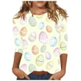 thumbnail image 1 of Pxiakgy Vente Chaude Femmes Chemises Manches 3/4 Lapin Mignon Ufs de Pâques Chemises Graphiques Printemps Confortables Basiques Colorés Blouse Printemps/été Col Rond Joyeuses Pâques Imprimé T-Shirt Décontracté Ample, 1 of 5