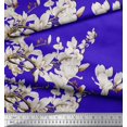 thumbnail image 1 of Soimoi Blue Cotton Voile Fabric White Floral & Bulbul Bird Printed Fabric 1 Yard 58 Inch Wide, 1 of 3