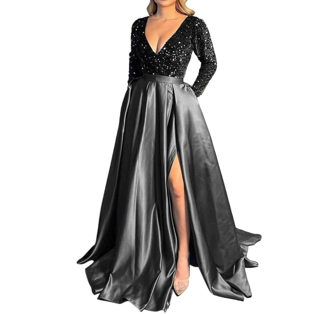 Prolriy Robes d'Invité de Mariage pour Femmes, Nouvelle Robe Longue à Paillettes pour Femmes, Robe de Soirée de Banquet, Robes de Bal 2025, Robes pour Femmes Noires