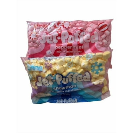 2 x Puffed Holiday Favorite Winter, Mini Peppermint and French Vanilla Snowman Marshmallows, 8 oz Bags