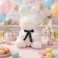 thumbnail image 5 of Hyknon Valentine's Day Bunny Shape Artificial Rose with Lights, Cute Large Flower Rabbit Sculpture Ornaments with Bowknot, Handmade Multifunctional Bunny Statue for Gift Wedding Home Decor, White, 5 of 6