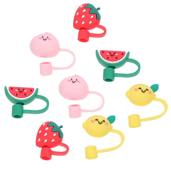OULII 8 Pcs Embouts de Paille en Silicone pour Designs Adorables Fraise Citron Melon D\'eau pour Fêtes Usage Quotidien