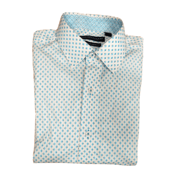 $65 Nick Graham Stretch Modern Fit Men's Long Sleeve Shirt Cotton Aqua - S