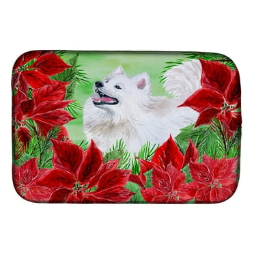 Samoyed Poinsettas Dish Drying Mat