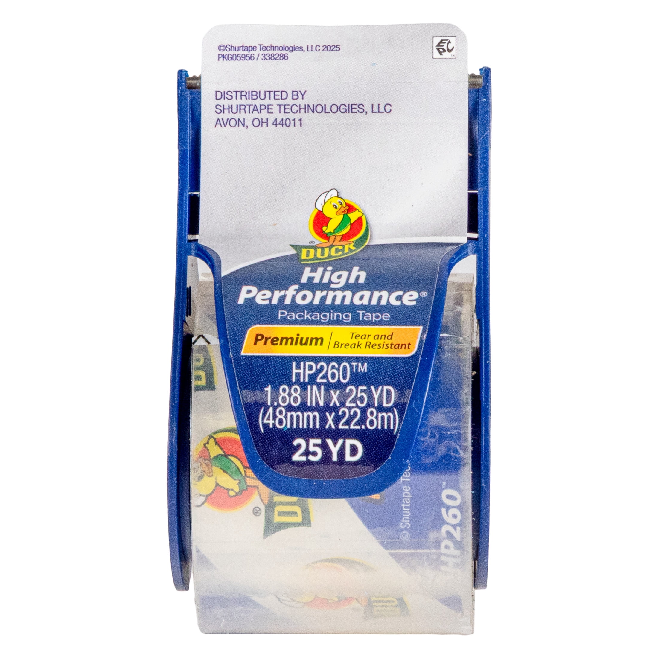 Duck High Performance Packing Tape with Dispenser - Clear, 1.88 in. x 25 yd.