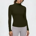 thumbnail image 4 of HomeDM Women's Long Sleeve Shirts, Turtleneck Solid Color Ribbed Basic Pullover Tops Fall Layer Slim Fit Tee Shirts - Army Green/L, 4 of 9