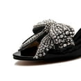thumbnail image 4 of FSJ Women Open Peep Toe Rhinestone Bow Mules Slip on Crystal Chunky Low Heels Slippers Dressy Evening Bridal Slide Sandals Size 8 Black, 4 of 4