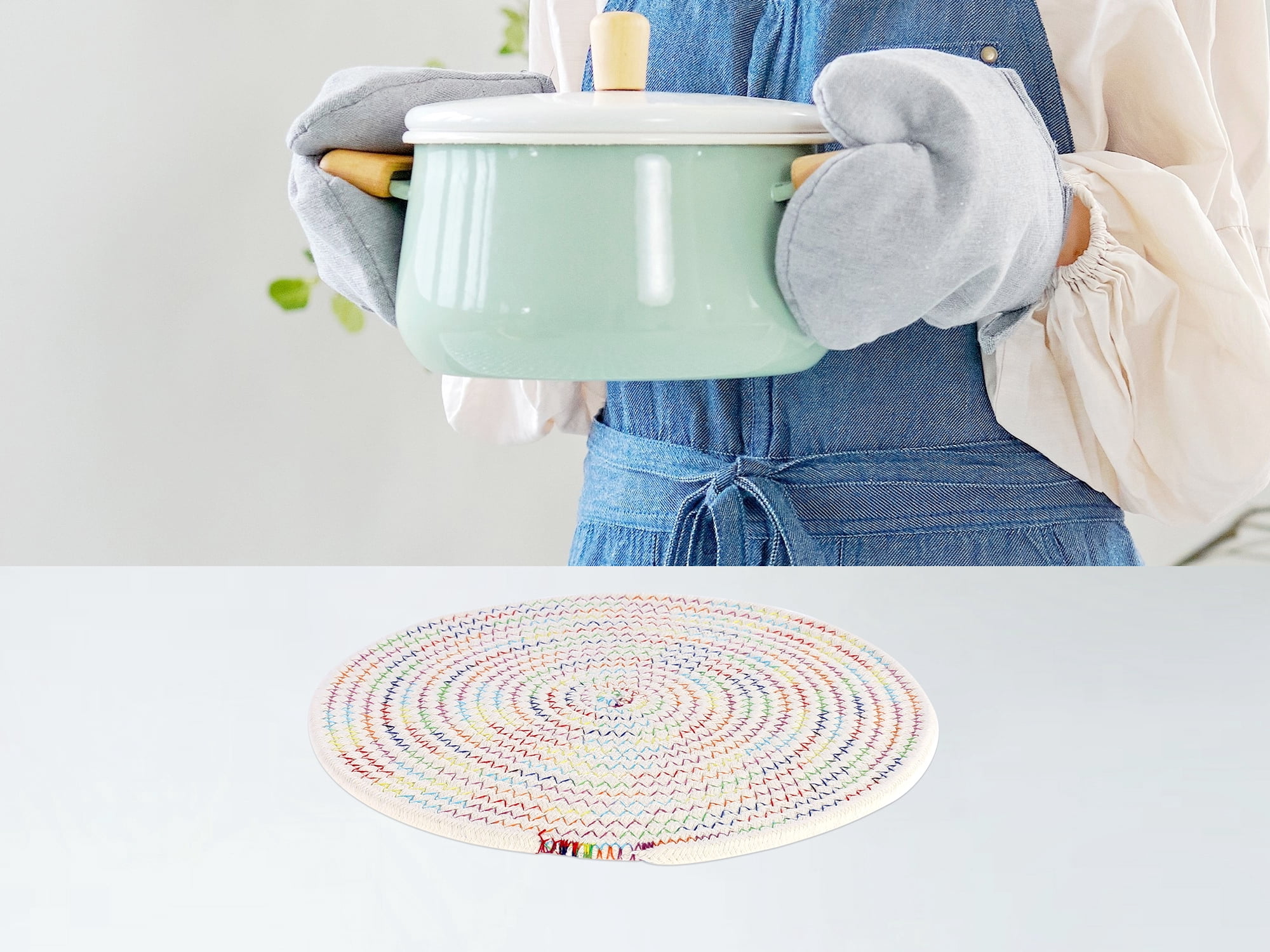 Unique Bargains Placemats Set of 4 Cotton Round Placemats for Dining Table Colorful