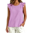 thumbnail image 6 of Admvng Womens Tank Tops Plus Size Casual Solid Ruffle Cap Sleeve Round Neck Shirts, 6 of 6