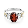 thumbnail image 2 of Gem Stone King 925 Silver and 10K Yellow Gold 3-Stone Ring Garnet Moissanite (2.63 Cttw), 2 of 3