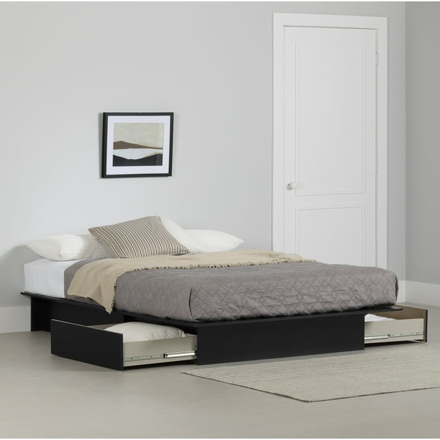Lit plateforme avec tiroir Double / Queen, fini Noir solide, collection Step One de Meubles South Shore