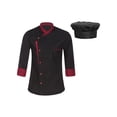 thumbnail image 1 of iiniim Unisex Long Sleeve Chef Coat Jacket with Hat Lightweight Button Restaurant Kitchen Chef Top Uniform Black 4XL, 1 of 7