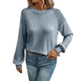thumbnail image 2 of Idoravan Long Sleeve Shirts for Women,Ladies Clearance, Women's Casual Crew-Neck Lace Splicing Solid Color Pullover Long Sleeve Top Light Blue L, 2 of 4