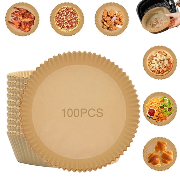100Pcs Air Fryer Parchment Paper, Memotoo 6.3in Air Fryer Liners, Non-Stick Air Fryer Disposable Paper Liner, Natural Air Fryer Liners, Parchment Paper for Air Fryer, Oven, Microwave