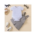thumbnail image 2 of Franhais 2 Pieces Baby Suit Set, Striped Round Neck Short Sleeve Romper+ Solid Color Suspender Shorts for Boys, 0-24 Months, 2 of 9