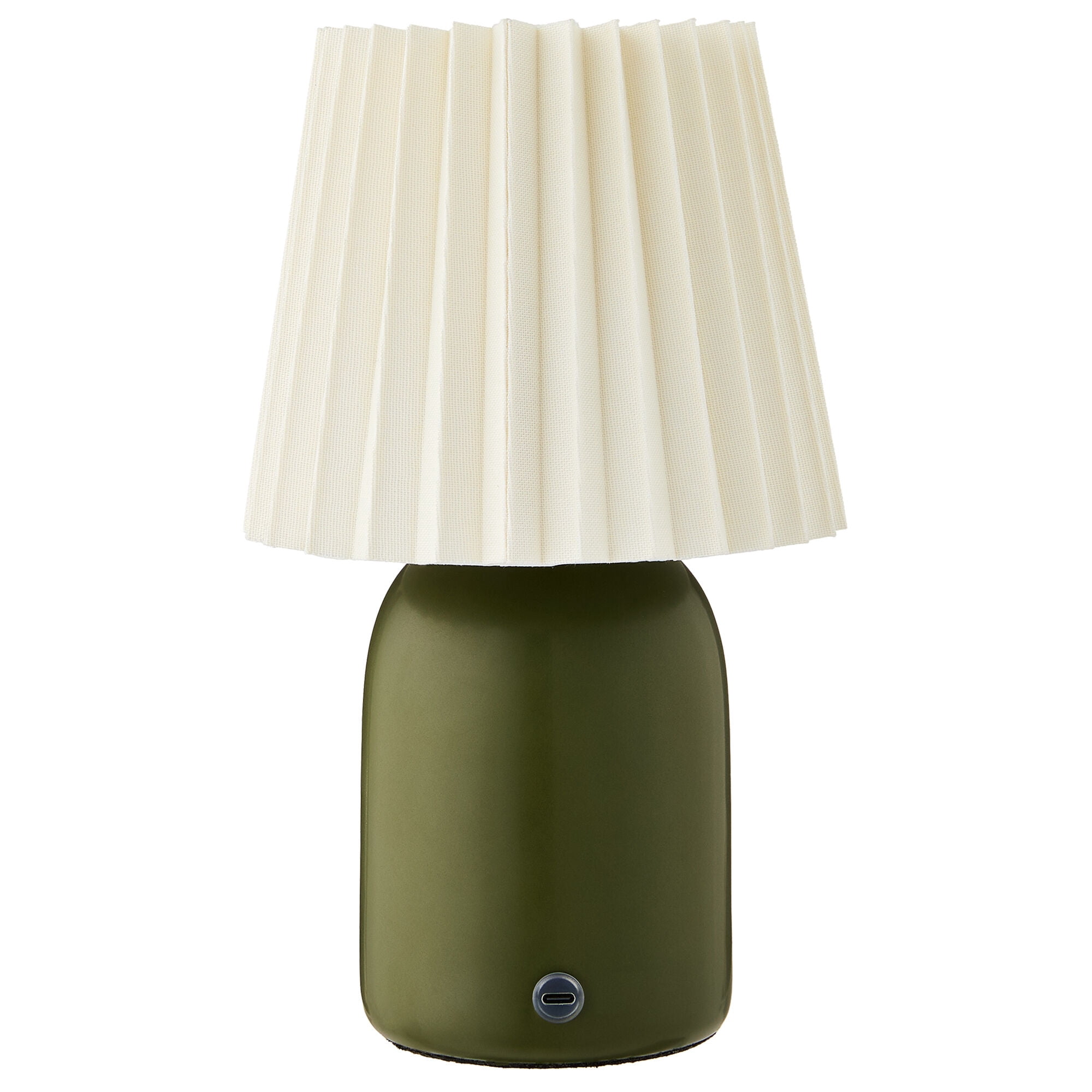 Mainstays 11 in Green Rechargeable LED Portable Table Lamp with Dimmable Touch Sensor and White Linen Shade