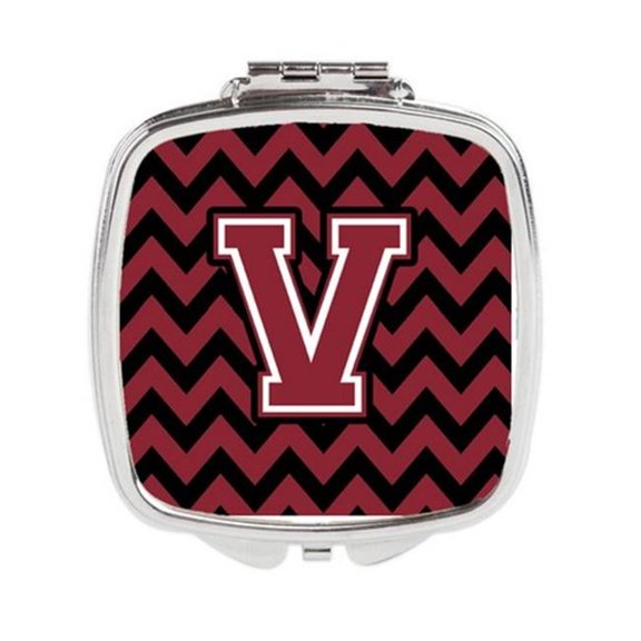 Carolines Treasures Letter V Chevron Garnet & Black Compact Mirror - Garnet & Black