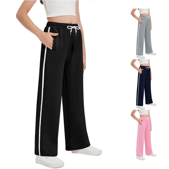 Kids Girl Sweatpants Casual Jogger Pants for Girls with Drawstring Open Bottom Pants for Kids 9-10 Years
