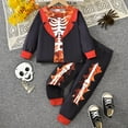 thumbnail image 5 of Toddler Boy Fall Clothes Boys Halloween Outfit Skeleton Print Long Sleeve Striped Pants Set Dress Up Toddler Outfits Boys Black 2 Years-3 Years, 5 of 5
