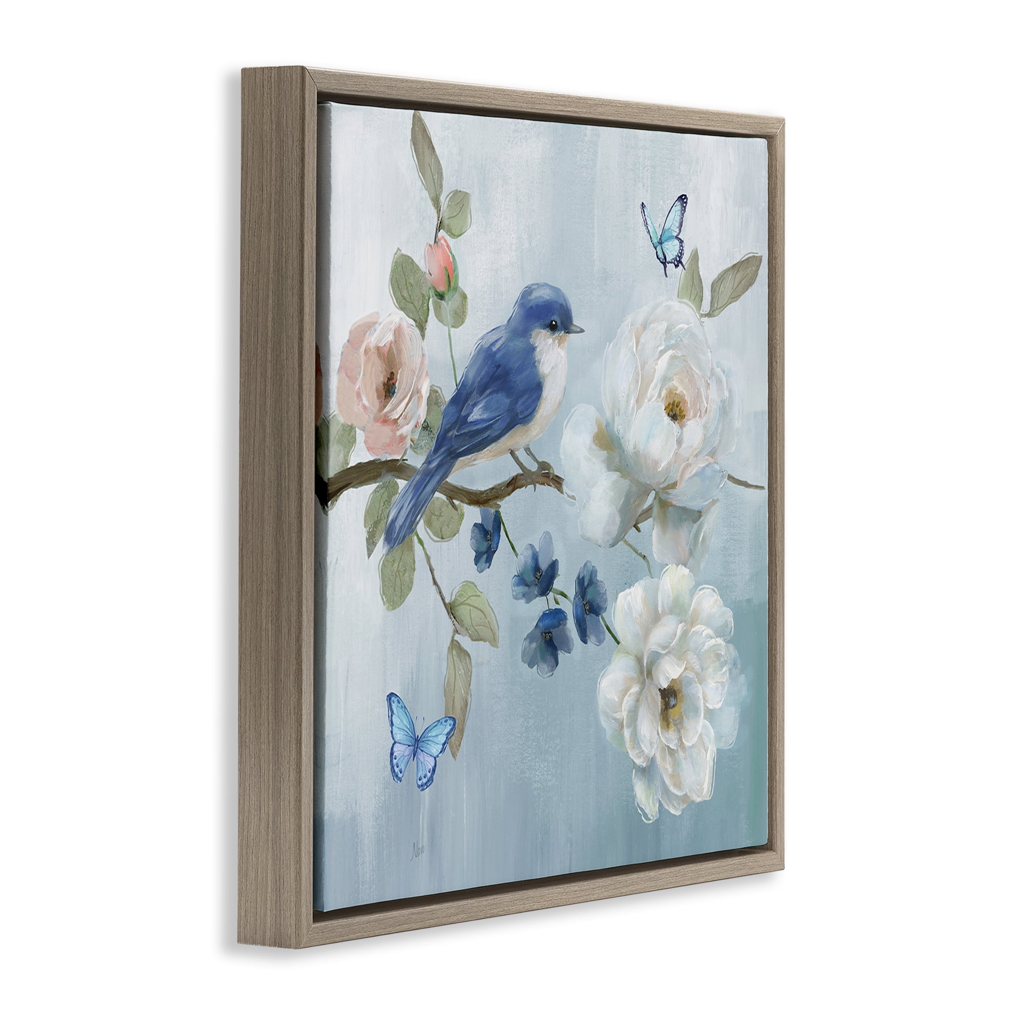 Stupell Industries Blue Bird Tranquility Brown Framed Floater Canvas Wall Art, design by Nan