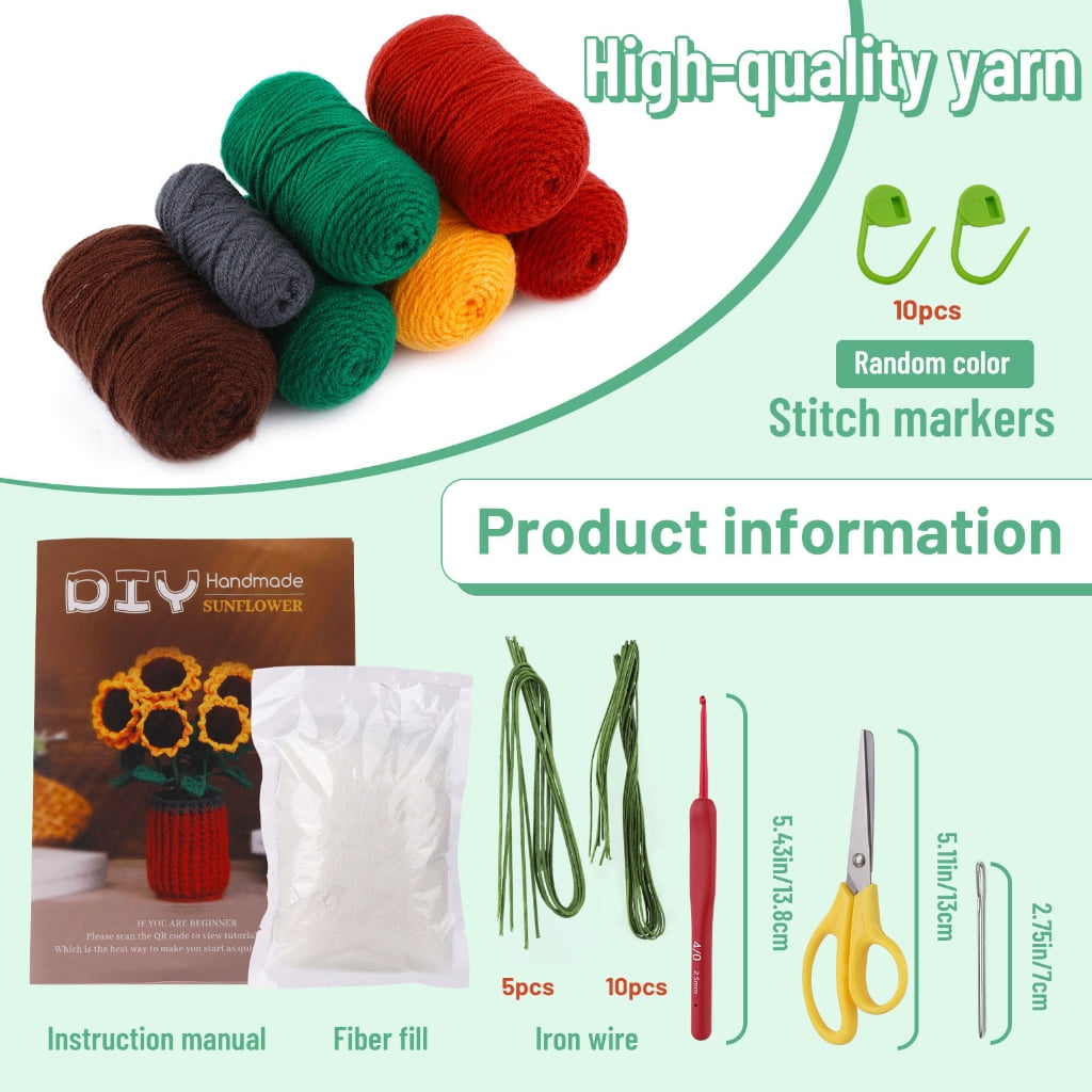 Beginners Crochet Kits Crochet Flower Kits with Crochet Hook, Yarn Balls, Needle, Instructions, Accessories
