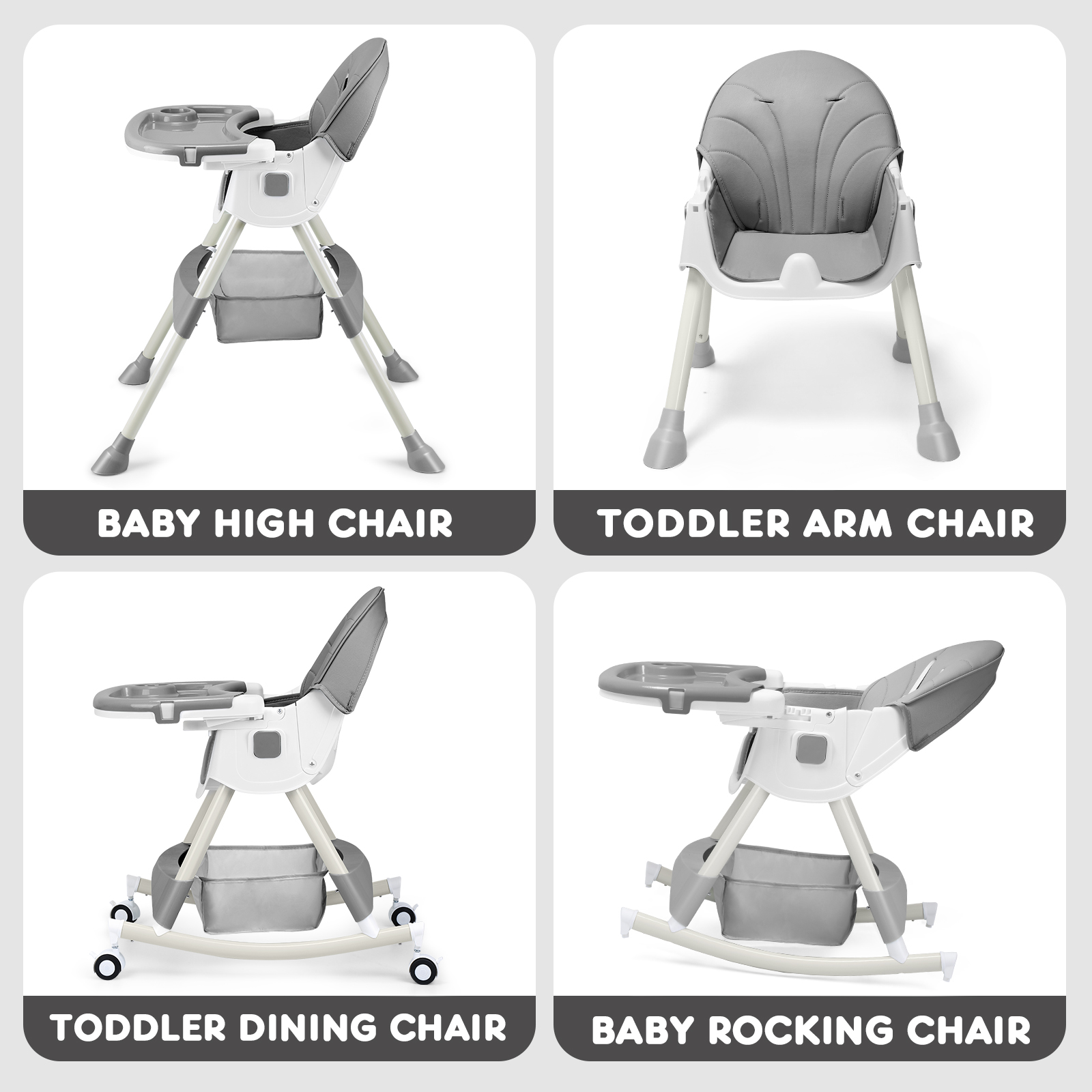 HARPPA 5-in-1 Convertible High Chair for Babies and Toddlers, Gray