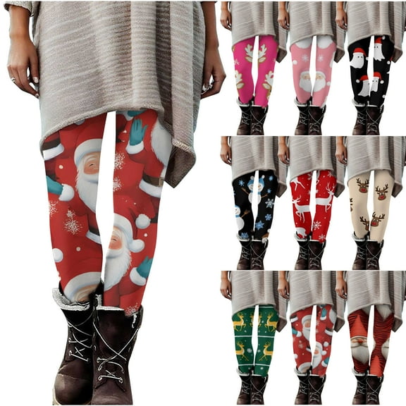 oelaio Christmas Leggings for Women Snowflake Xmas Trees Printed Holiday Tights High Waisted Workout Gym Pants Multicolor XL