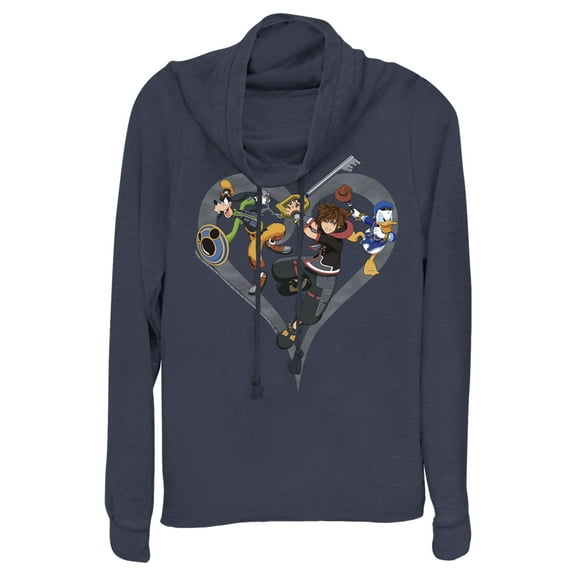 Junior's Kingdom Hearts 3 Ready to Fight Cowl Neck Sweatshirt Navy Blue X Large